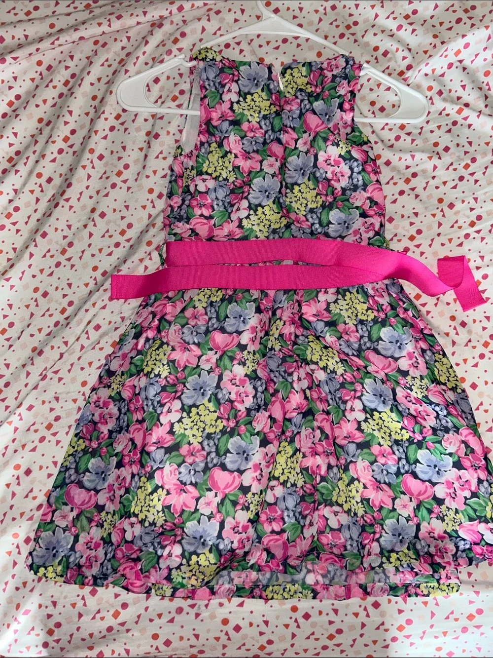 Carter's Navy Floral Dress with Pink Sash
